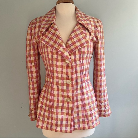 Vintage Kathryn Dianos Neiman Marcus Plaid Check Silk Cotton Blazer Size 8 - Picture 1 of 16